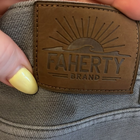 Faherty Stretch Terry 5-Pocket Pants Slate Gray Mid-rise Slim Leg Hemmed Short - Picture 7 of 14